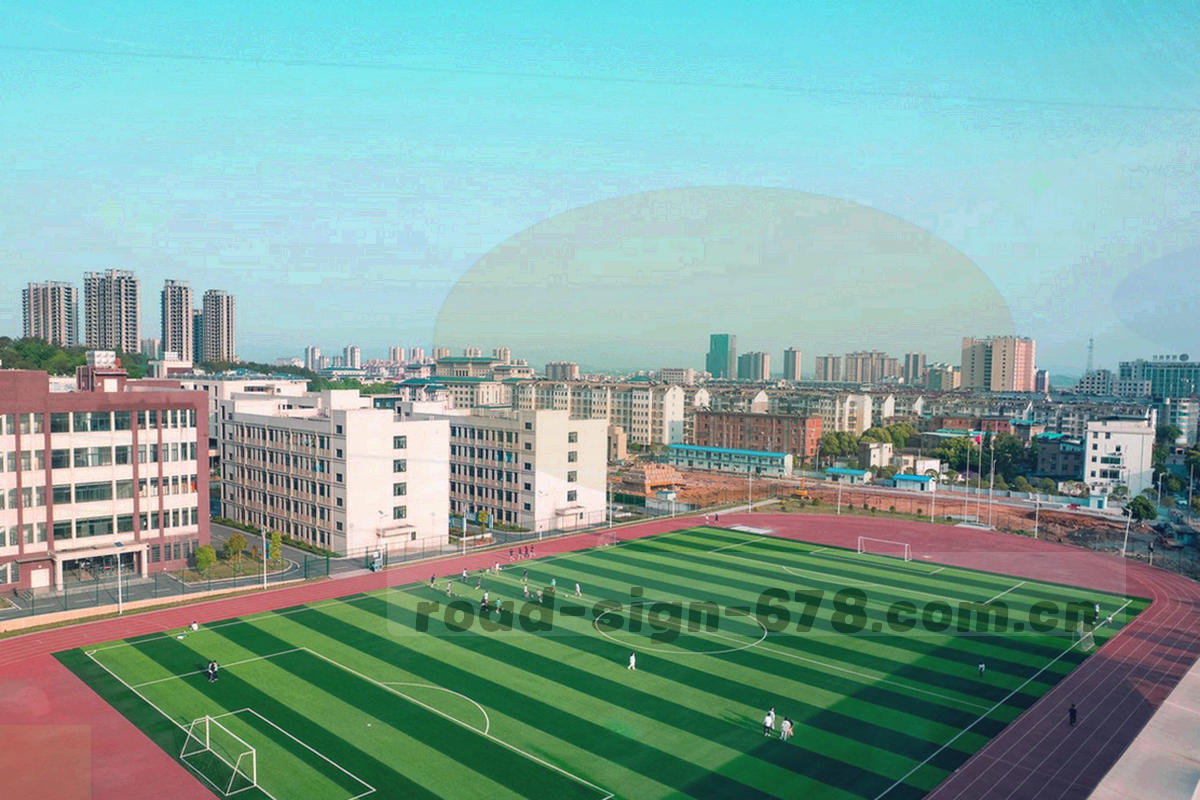 夜间多块发光路牌并排指向不同方向，牌面为抽象图形与色块